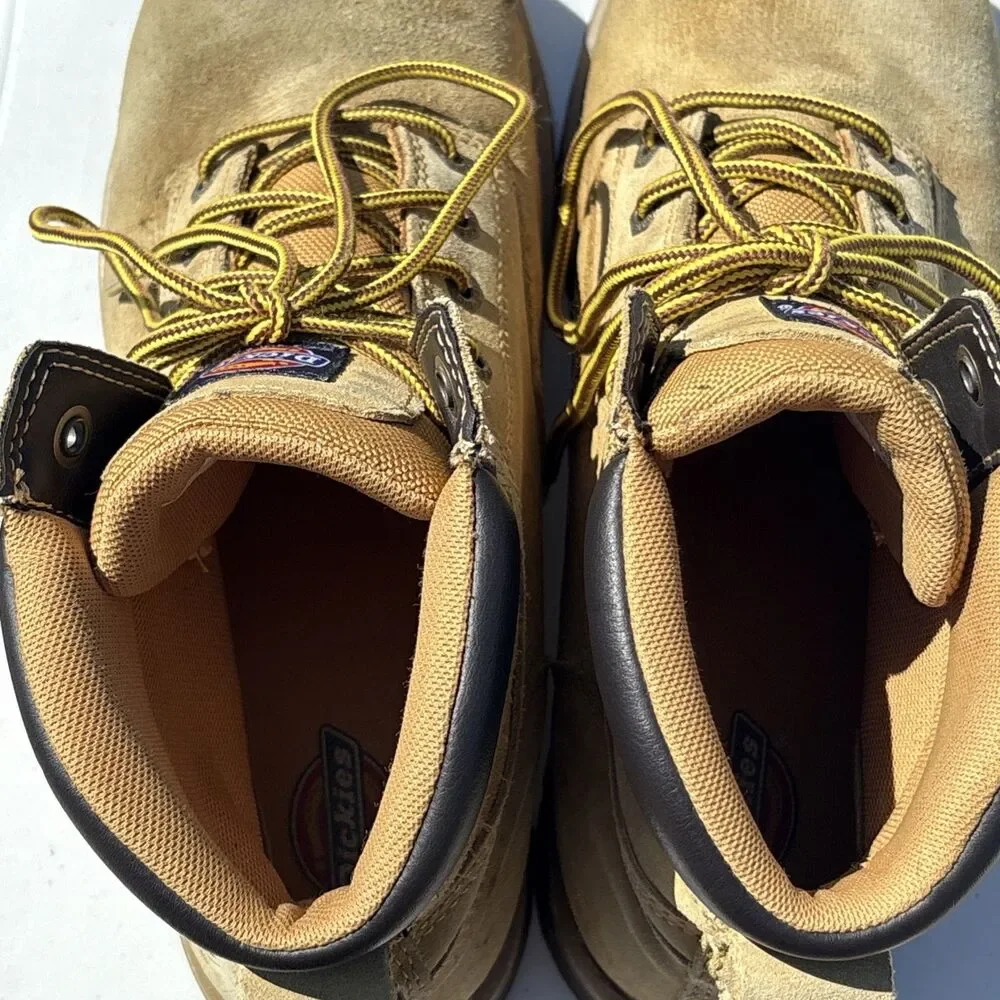 Dickies Work Boots Mens 11 W Tan Brown Steel Toe Suede Oil Resistant Lace Up